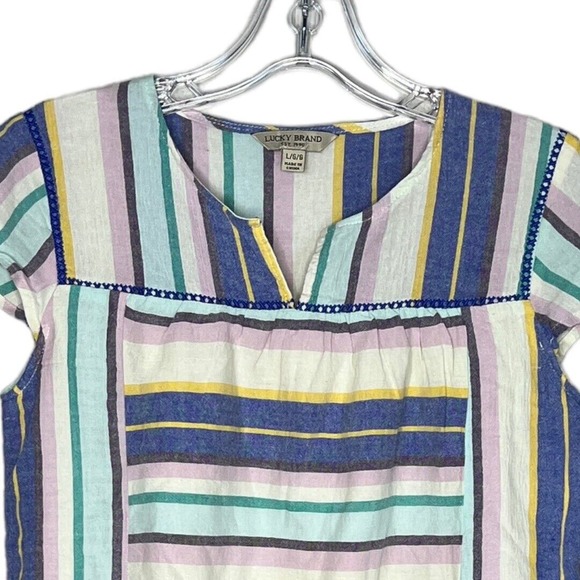 Lucky Brand Dress Girls Large Shift Dress Cream Blue Stripe Bohemian Hippie - Picture 3 of 6